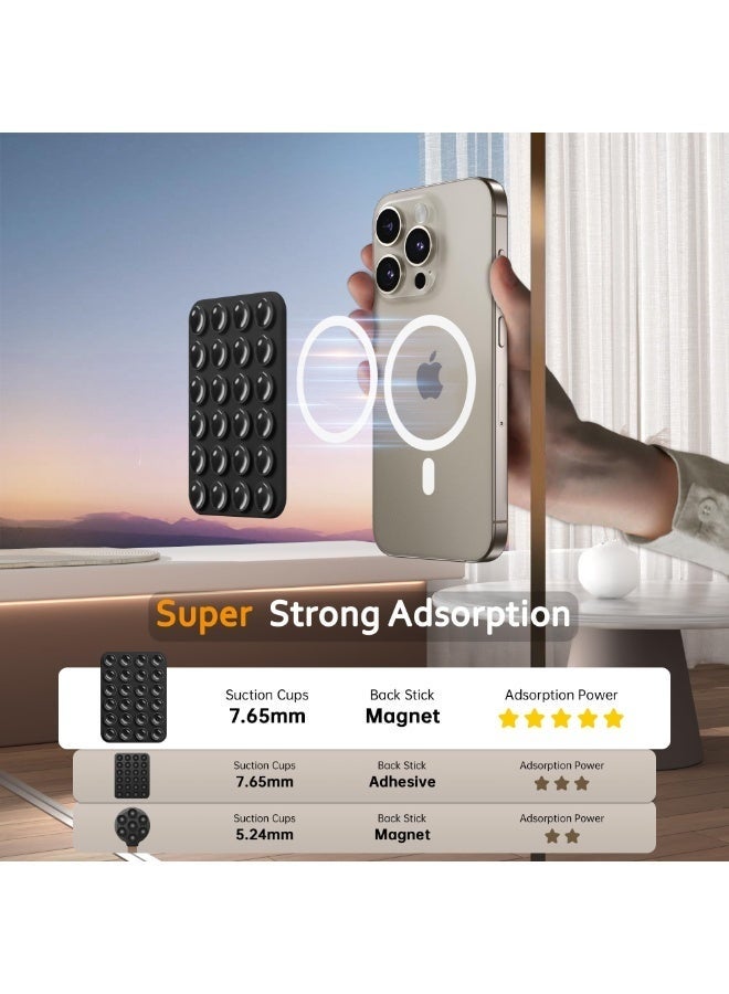 Magnetic Suction Cup Phone Mount for MagSafe Case, Removable Silicone Sticky Grip for iPhone 12/13/14/15/16, Hands-Free Selfies and Videos for TikTok & Instagram Influencer/Creator, Black - Image 3