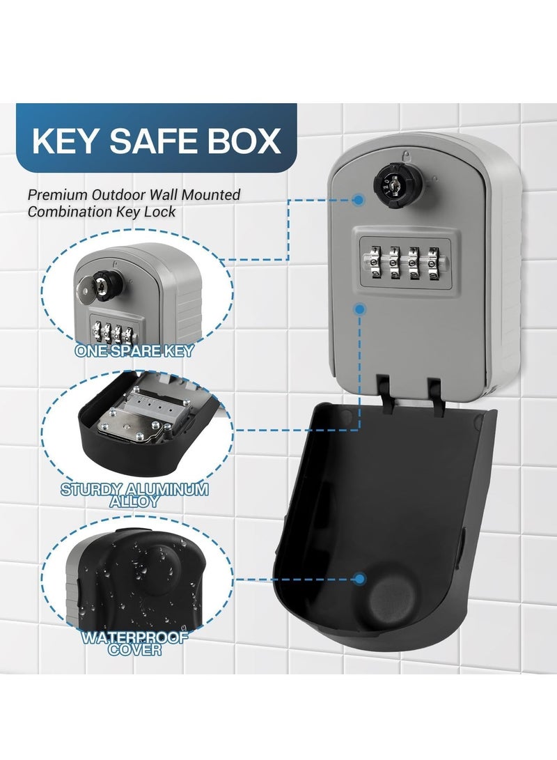 Key Lock Box Extra Large, 4 Digit Lock and Spare Key Combination Key Safe Box Wall Mounted for Outdoor, Waterproof Key Storage Box Cabinets for Home Office Garage School Grey  - Image 2