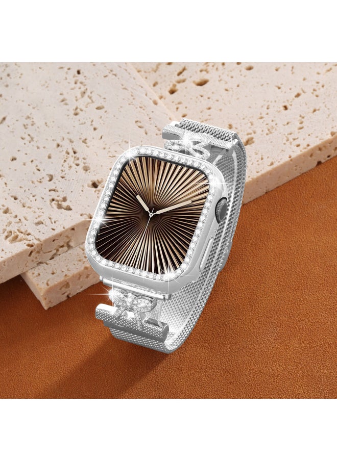 Generic For Iwatch10 Apple Watch Watch Band Bow Diamond Magnetic Milan Steel Band Niche Women-Color:Rose Gold 38/40/41/42mm  - Image 5