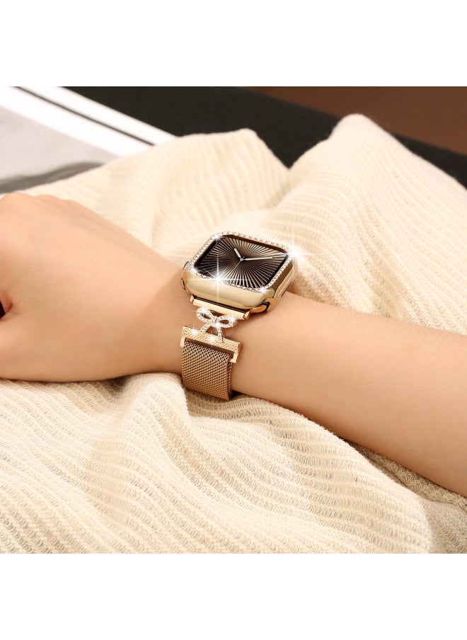 Generic For Iwatch10 Apple Watch Watch Band Bow Diamond Magnetic Milan Steel Band Niche Women-Color:Rose Gold 38/40/41/42mm  - Image 3
