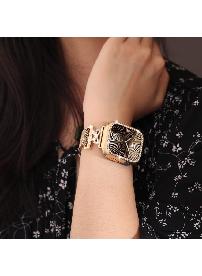 Generic For Iwatch10 Apple Watch Watch Band Bow Diamond Magnetic Milan Steel Band Niche Women-Color:Rose Gold 38/40/41/42mm  - Image 4