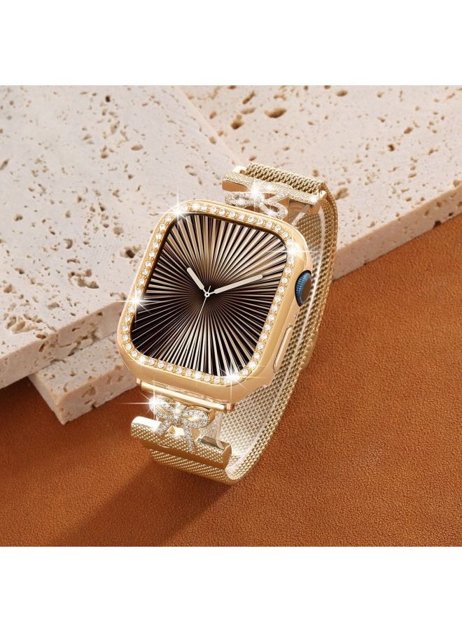 Generic For Iwatch10 Apple Watch Watch Band Bow Diamond Magnetic Milan Steel Band Niche Women-Color:Rose Gold 38/40/41/42mm  - Image 2
