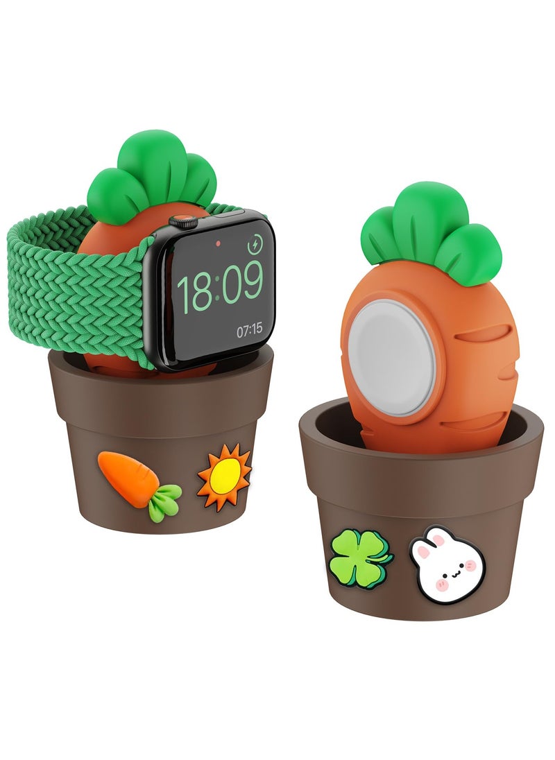 SYOSI - Cute for Apple Watch Charger Stand Compatible with Apple Watch  Series/8/SE2/7/6/SE/5/4/3/2/1(49mm,45mm,44mm,42mm,41mm,40mm,38mm), Soft Silicone, Cute Watch Charger Dock (Carrot) - Image 1