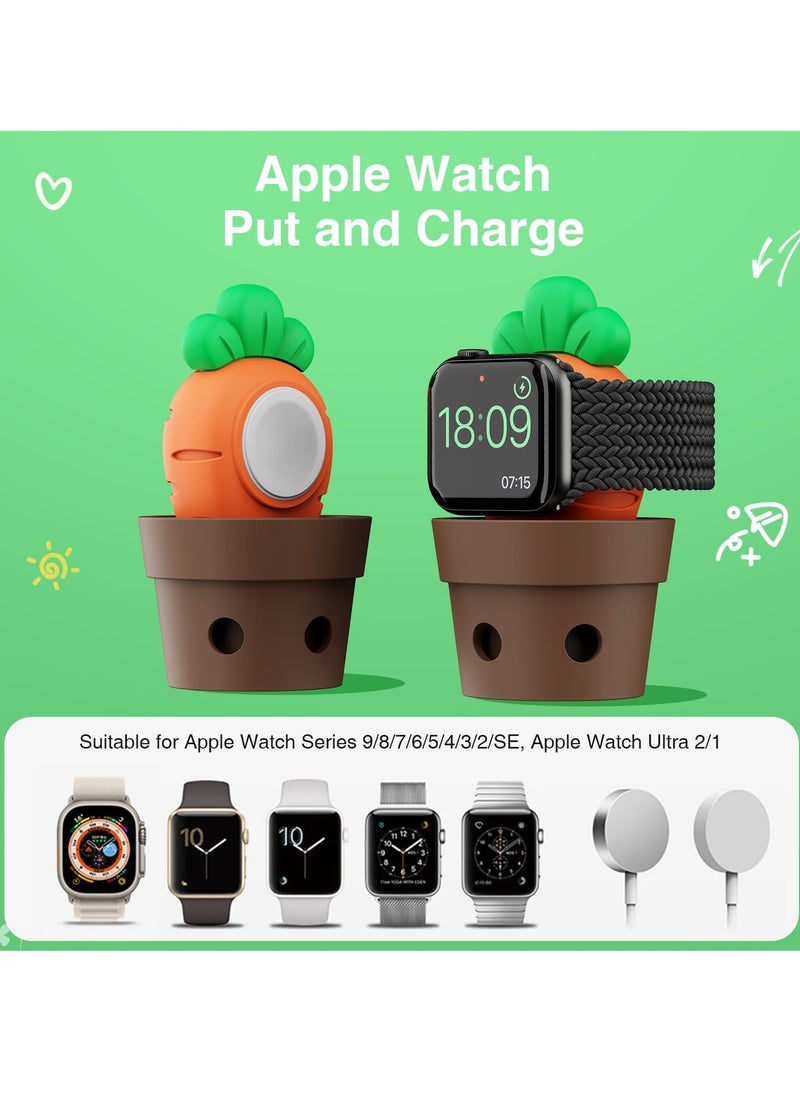 SYOSI - Cute for Apple Watch Charger Stand Compatible with Apple Watch  Series/8/SE2/7/6/SE/5/4/3/2/1(49mm,45mm,44mm,42mm,41mm,40mm,38mm), Soft Silicone, Cute Watch Charger Dock (Carrot) - Image 1
