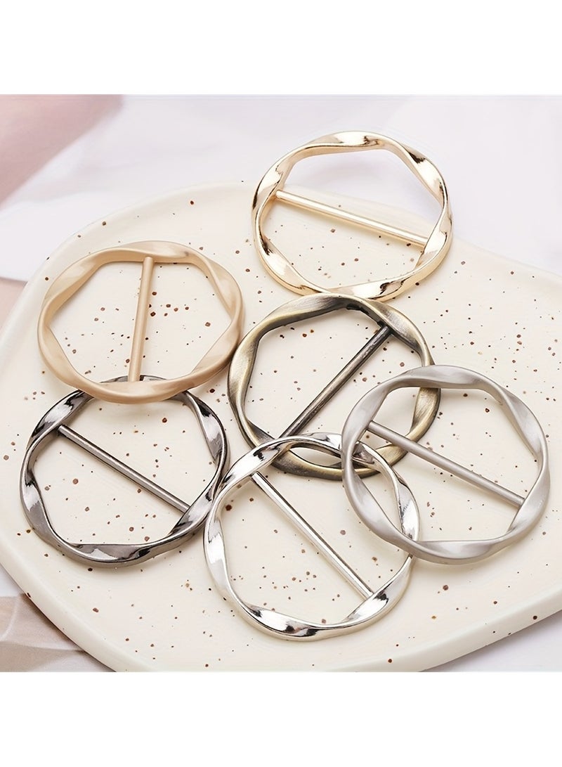 6 قطع من مشابك حلقات وشاح الحرير ومشابك ربطات العنق والقمصان النسائية العصرية ذات الإبزيم المعدني الدائري ومشابك لف الملابس - Image 1