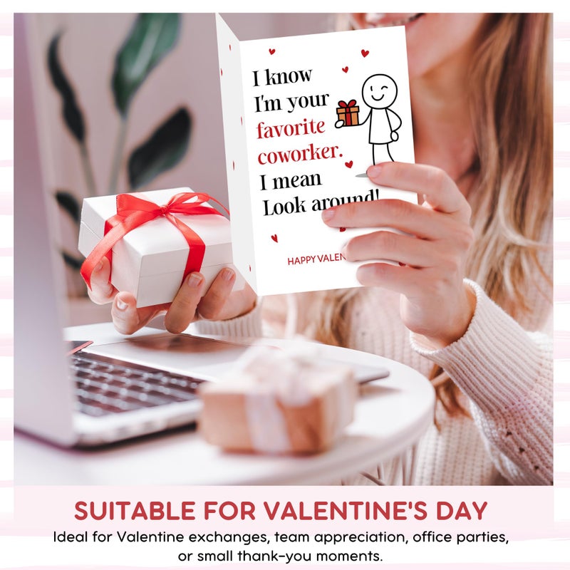 KATLADIZ 24 Packs Coworker Valentine Cards - Valentines Cards for Coworkers - The Office Valentines Day Card for Coworkers, Employees - 4.0''x 6.0'' Funny 6 Designs Card with Envelopes, Stickers - Image 4