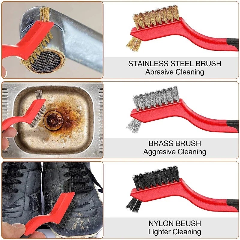 Wire Cleaning Brush Stainless Steel/Brass/Nylon Bristles Brush Polishing Rust Remover Kitchen Stove Sink Scrubbing Cleaning Tool - Image 4