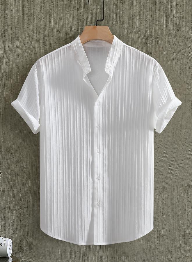 Take Two Men Textured Stand Collar Casual Shirt - Image 2