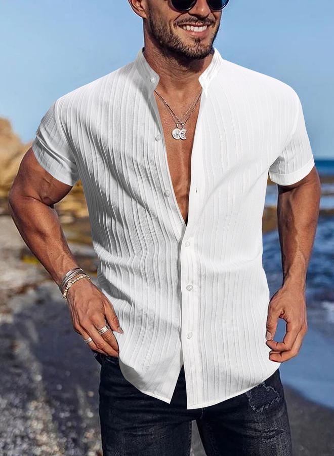 Take Two Men Textured Stand Collar Casual Shirt - Image 1
