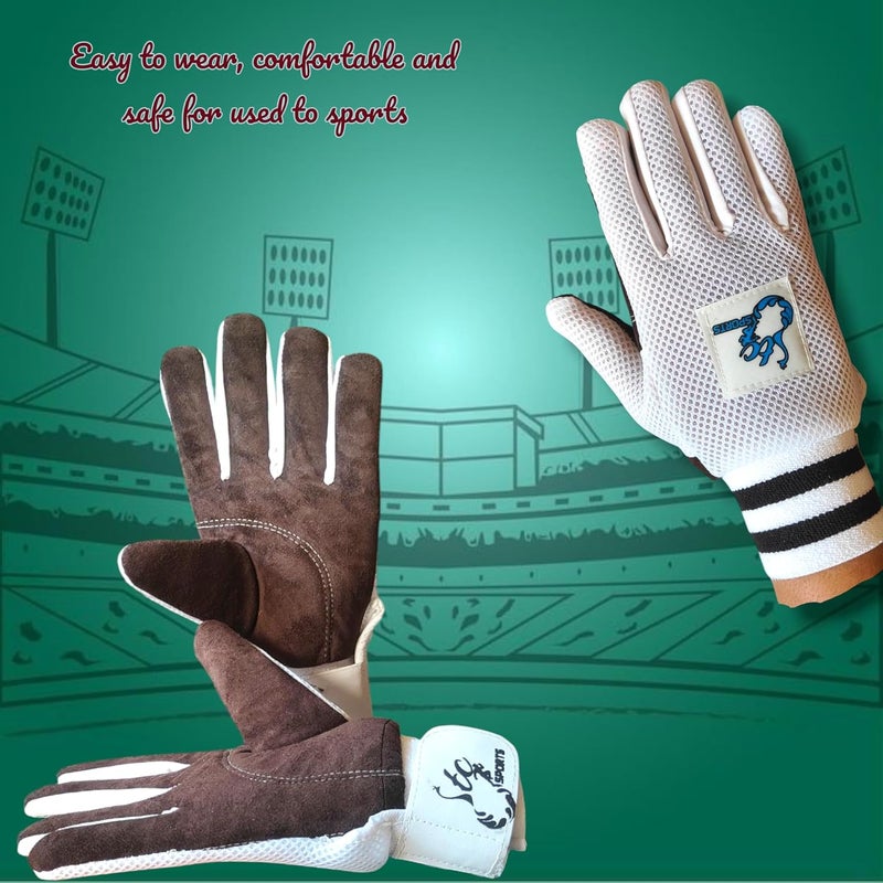 STC SPORTS Leather NeT Cricket Wicket Keeping Inner Gloves, White-Brown, Large - Image 4