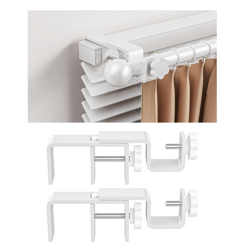 onneka Over-Blinds Curtain Rod Brackets for Outside-Mounted Blinds, Blinds Curtain Rod Brackets for 1.3â€“2â€ Rectangular Headrails, Tool-Free No-Drill Installation for Apartments, Rentals Set of 2 (White) - Image 1