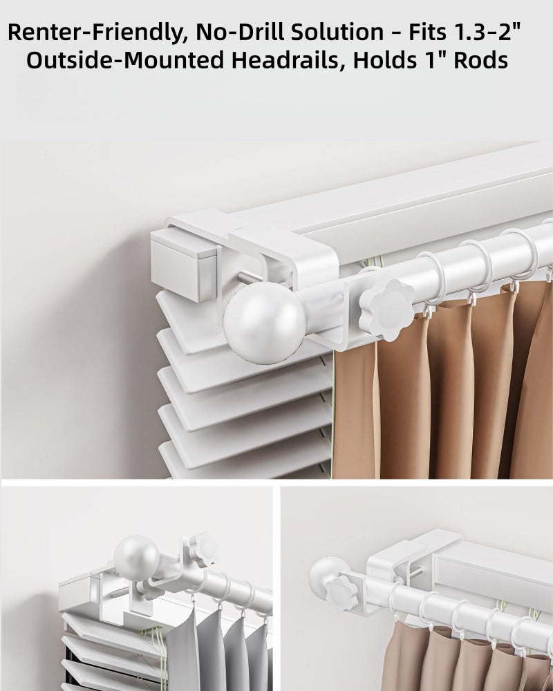 onneka Over-Blinds Curtain Rod Brackets for Outside-Mounted Blinds, Blinds Curtain Rod Brackets for 1.3â€“2â€ Rectangular Headrails, Tool-Free No-Drill Installation for Apartments, Rentals Set of 2 (White) - Image 2