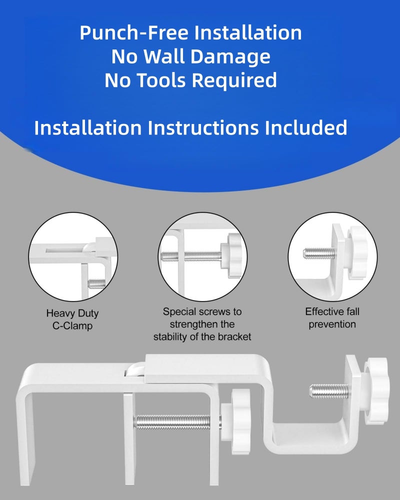 onneka Over-Blinds Curtain Rod Brackets for Outside-Mounted Blinds, Blinds Curtain Rod Brackets for 1.3â€“2â€ Rectangular Headrails, Tool-Free No-Drill Installation for Apartments, Rentals Set of 2 (White) - Image 5
