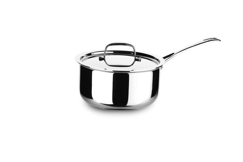 Crystal TriPro Triply Stainless Steel Saucepan with Lid 20 cm Induction Bottom Silver CTPSP004 - Image 1