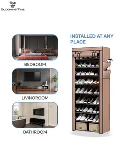 BLOOMING TIME 10-Layer Non-Woven Shoe Rack, Dustproof, Large Capacity, Easy To Install, Coffee Color  - Image 4
