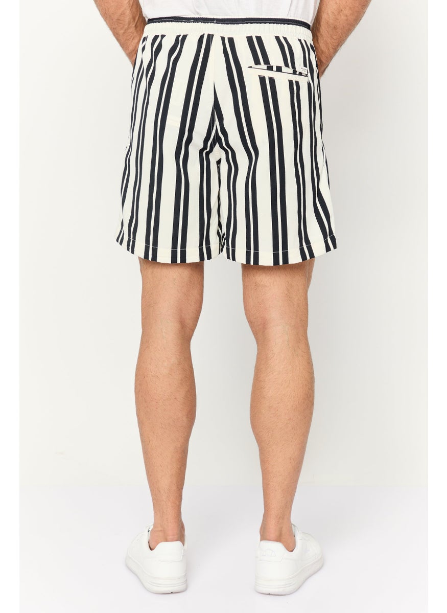 Jack Jones - Men Stripes Drawstring Basic Shorts, Beige - Image 1