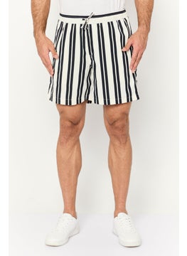 Men Stripes Drawstring Basic Shorts, Beige