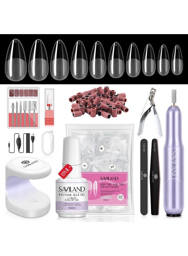 SAVILAND Almond Gel X Nail Kit - Nail Drill Kit U V Lamp for Nail 500PCS Nail Tips and Glue Gel Kit Easy Use Manicure Tool for Nail Design at Home Nail Kit with Everything DIY & Salon Gift for Women - Image 1