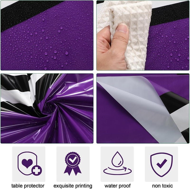 Oudain 6 Pcs Striped Tablecloth 108 x 54 Inch Disposable Plastic Table Cloth Waterproof Tablecloth Rectangle Table Cover for Birthday Wedding Bridal Party Supplies (Black White Purple) - Image 3
