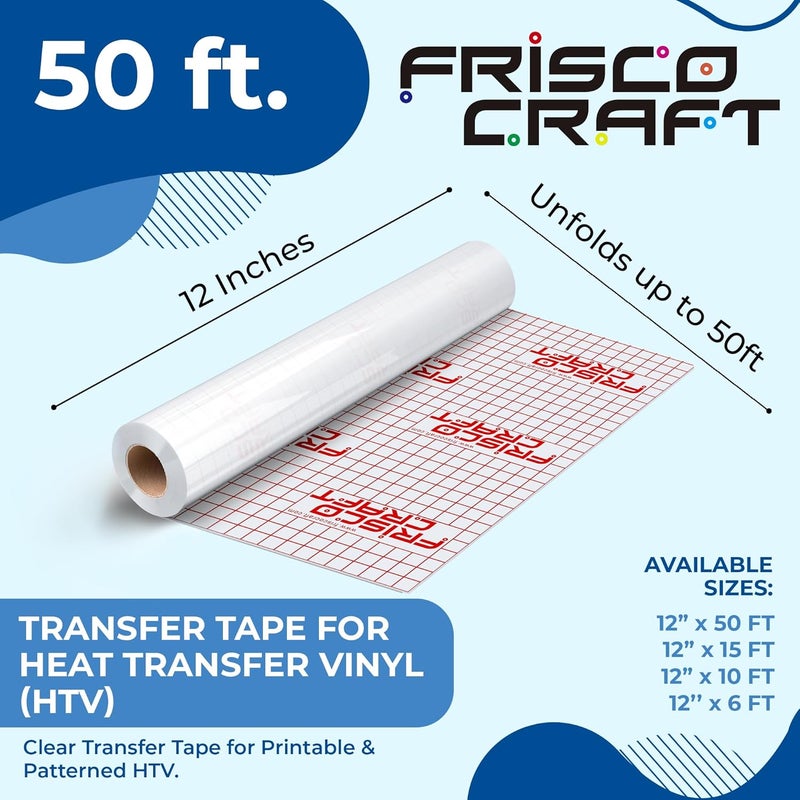 Frisco Craft شريط نقل الفينيل الحراري - شريط حديدي شفاف للطباعة، الفينيل المزخرف واللاصق للمشاريع الكبيرة والصغيرة، مكبس حراري، قابل لإعادة الاستخدام حتى 5 مرات، لاصق عالي (12" × 50 قدم)  - Image 2