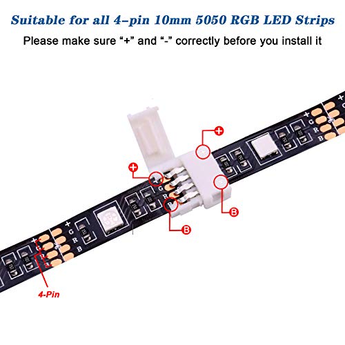 Mudder 95 Pieces 4 Pin LED Light Strip Connectors Set Including Screw Clips, 4 Pin LED Connectors, Cuttable T, L and X Shape PCB Board for SMD 5050 10 mm RGB Strip Lights Gapless Connector - Image 5
