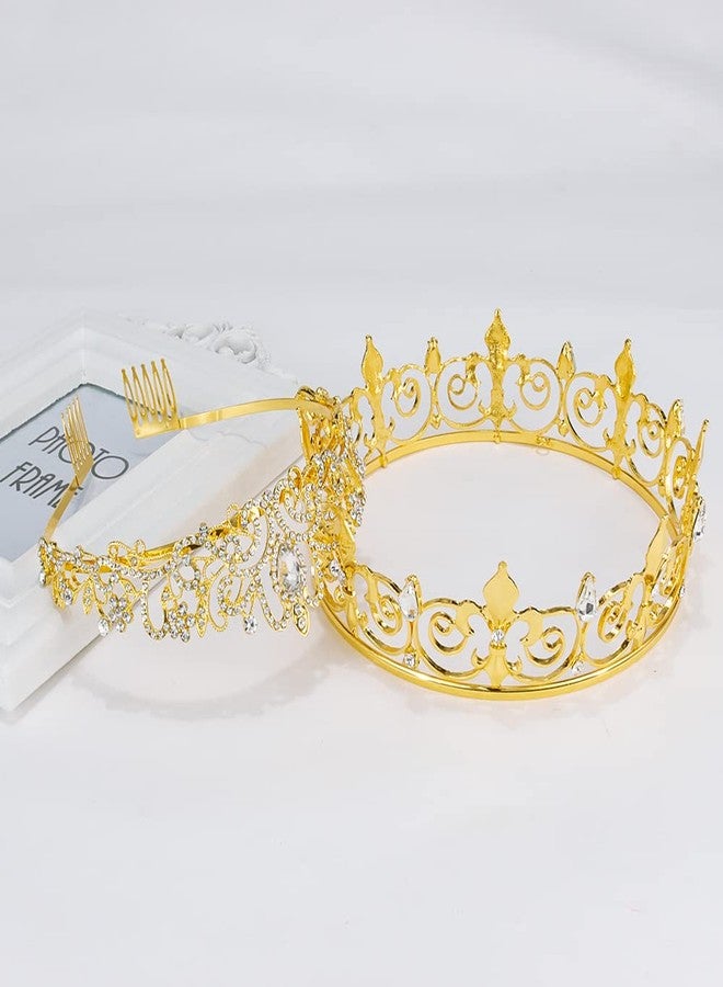 AOPRIE King & Queen Tear Drop Tiara and Crown for Women Men Crystal Hair Accessories for Wedding Prom Bridal Birthday Party Halloween Costume Christmas Gifts Gold Princess Tiara for Girls Boys - Image 3
