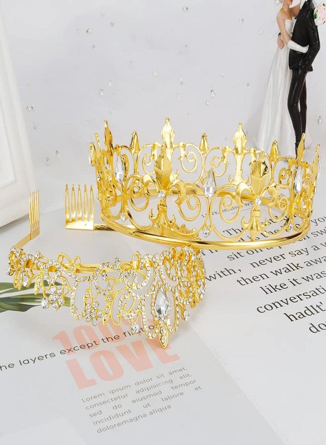AOPRIE King & Queen Tear Drop Tiara and Crown for Women Men Crystal Hair Accessories for Wedding Prom Bridal Birthday Party Halloween Costume Christmas Gifts Gold Princess Tiara for Girls Boys - Image 2