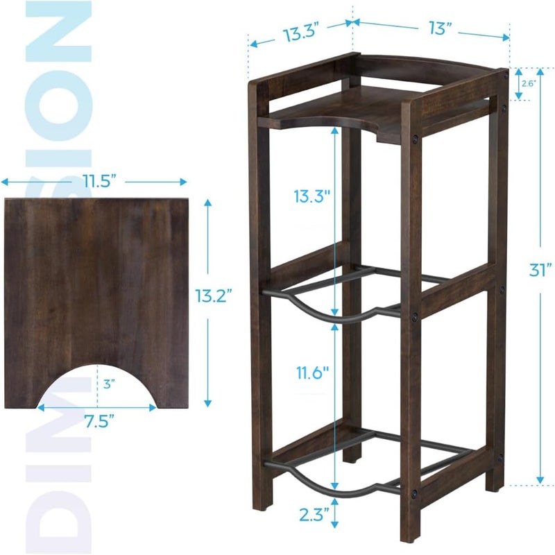 LASIDO 5 Gallon Water Jug Holder With Top Shelves, Natural Solid Wood Water Dispenser Stand 31"H, 3-Tiers Jug Stand, Water Cooler Jug Rack, 5 Gallon Water Bottle Holder With 2 Slot & Top Shelf (Walnut Color) - Image 2