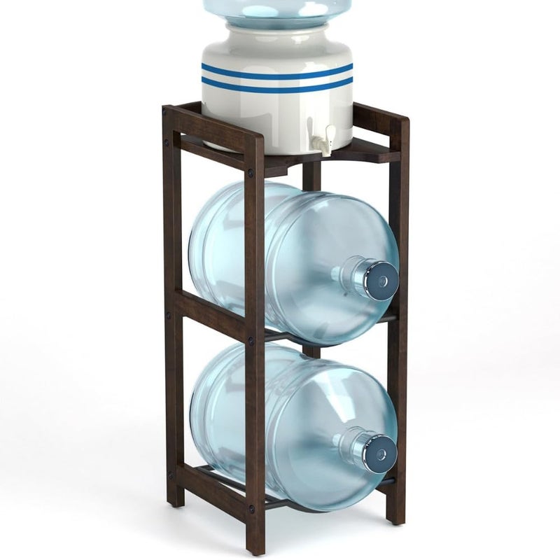 LASIDO 5 Gallon Water Jug Holder With Top Shelves, Natural Solid Wood Water Dispenser Stand 31"H, 3-Tiers Jug Stand, Water Cooler Jug Rack, 5 Gallon Water Bottle Holder With 2 Slot & Top Shelf (Walnut Color) - Image 1