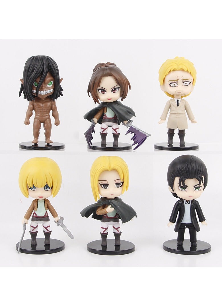مجموعة 6 تماثيل Attack on Titan PVC، مع Eren الجيل الثالث، Armin، Hange، و Reiner، طولها 10 سم، مثالية للتجميع وزخرفة المنزل والهدايا الصغيرة. - Image 1