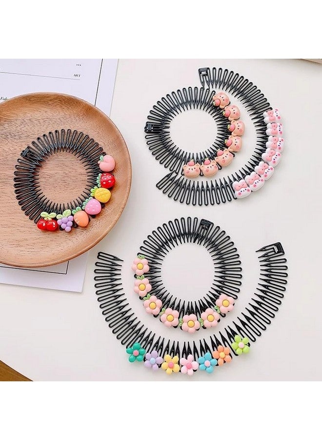 ZAVVU KRIZOUS ZAVVU & KRIZOUS Cute Cartoon Children's Hair Accessories hair comb, Flexible Circle Comb, Non Slip Tooth Hairband, Hair Band, Zig Zag Flexible Plastic Circle Cartoon Comb, Pack Of 3 - Multi Design. - Image 5