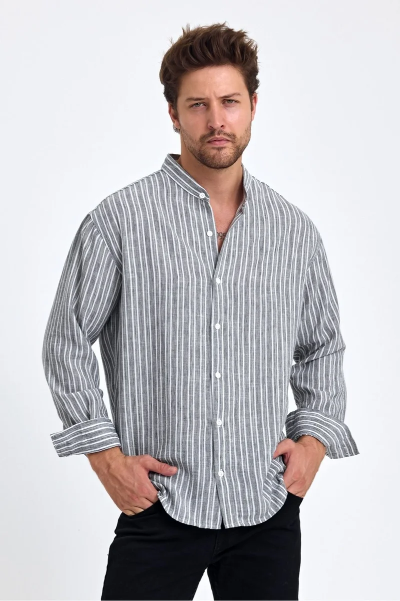 Cool Tarz Cool Style Men's Mandarin Collar Linen Blend Regular Fit Shirt