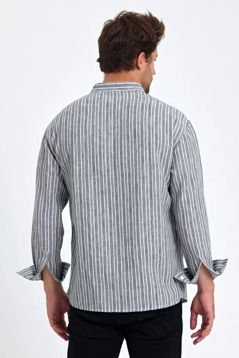 Cool Tarz Cool Style Men's Mandarin Collar Linen Blend Regular Fit Shirt
