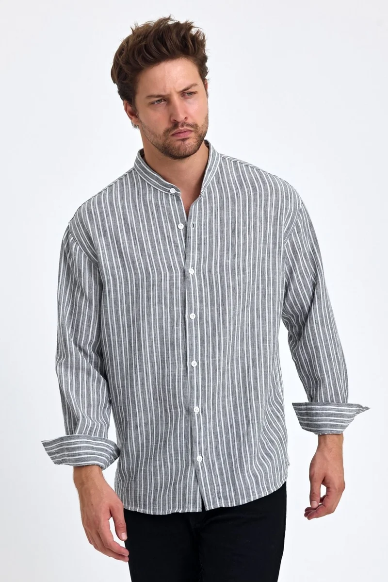 Cool Tarz Cool Style Men's Mandarin Collar Linen Blend Regular Fit Shirt