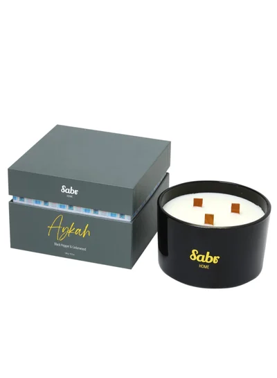 Sabr Aykah Wood Wick Candle, Black Pepper & Cedarwood, 520g