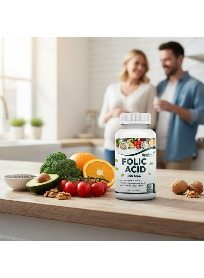 OptiTect Folic Acid 400 mcg, 30 Tablets – Supports Prenatal Health, Cardiovascular & Energy Production - Image 5