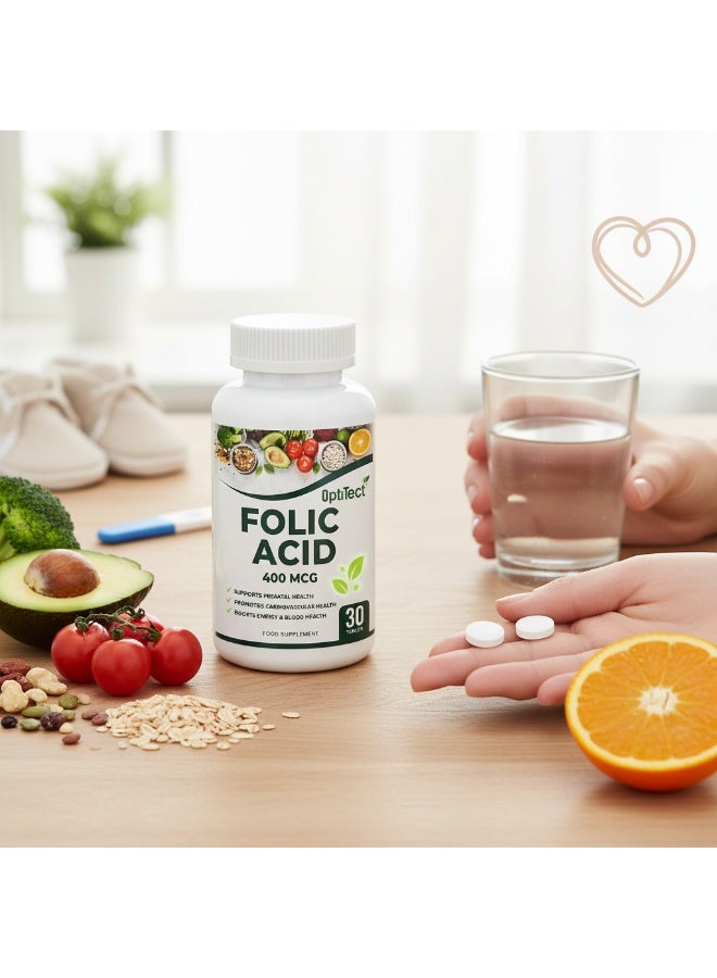OptiTect Folic Acid 400 mcg, 30 Tablets – Supports Prenatal Health, Cardiovascular & Energy Production - Image 4