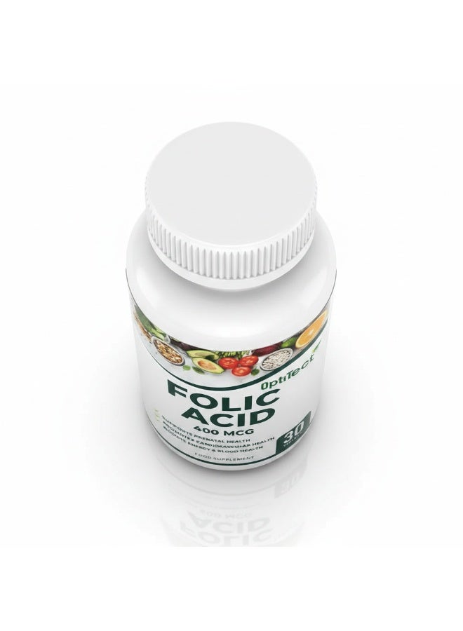 OptiTect Folic Acid 400 mcg, 30 Tablets – Supports Prenatal Health, Cardiovascular & Energy Production - Image 2