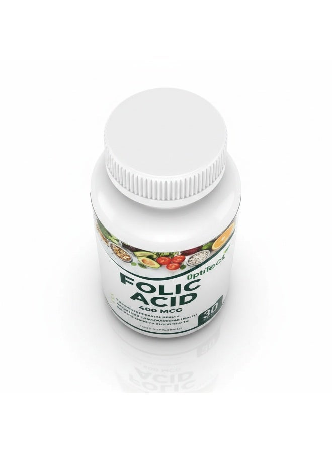 OptiTect Folic Acid 400 mcg, 30 Tablets – Supports Prenatal Health, Cardiovascular & Energy Production - Image 3