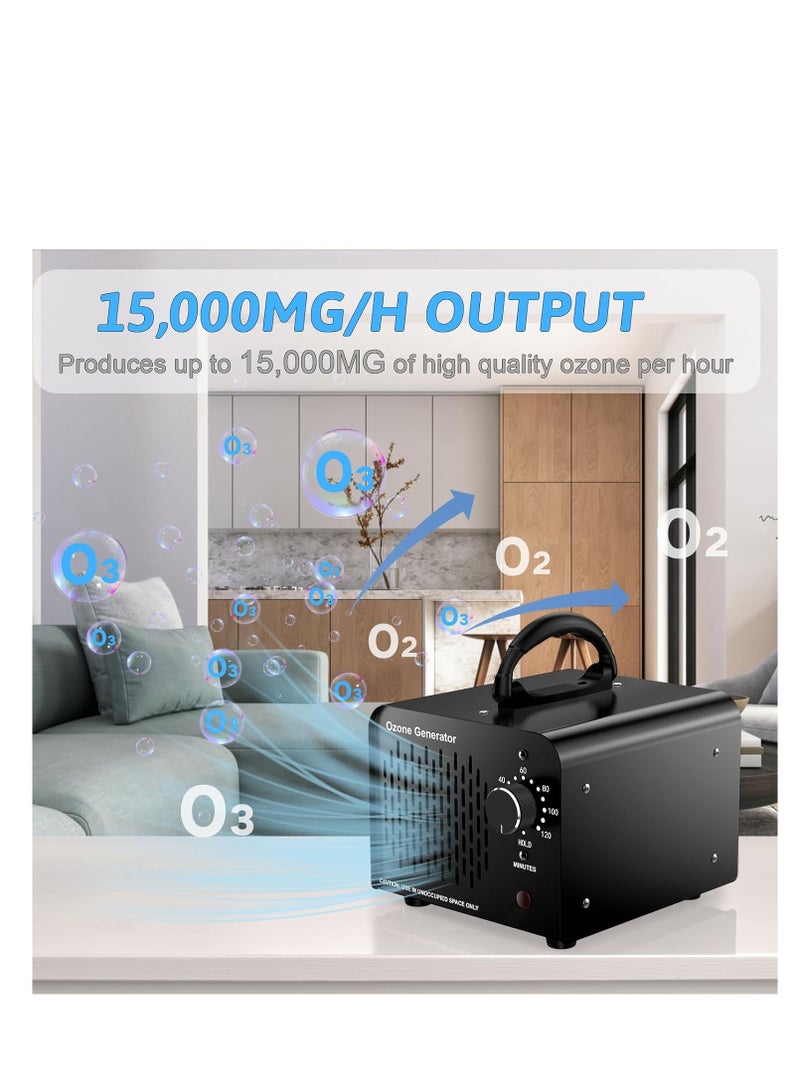 KASTWAVE Commercial Ozone Machine, Ozone Generator 15,000mg/h, High Capacity Ozone Machine Odor Removal, Home Ozone Generator for Car, Pet, Home, etc, Black, 1 Pcs - Image 2