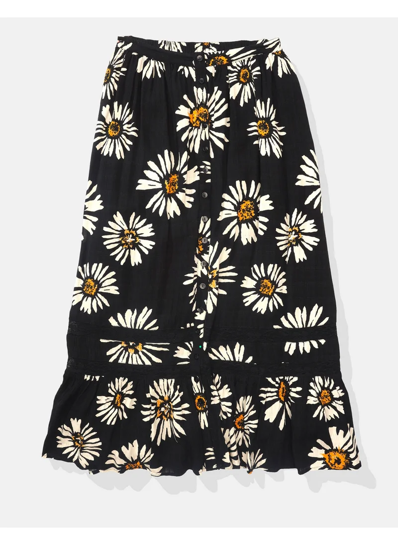 امريكان ايجل AE Button Front Midi Skirt