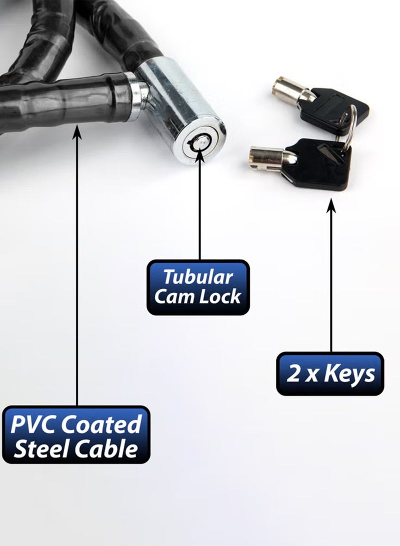 توشيونيكس قفل سلسلة دراجة مدرع متين ٢٢ مم، بطول ١٠٠٠ مم، T١١٣٢٥٩ | قفل كامة أنبوبي عالي الأمان مزود بمفتاحين | سلسلة كابل فولاذي مضادة للسرقة مع غطاء دخان من البولي فينيل كلوريد | قفل دراجة، دراجة نارية، دراجة كهربائية، سكوتر، وبوابة - Image 4