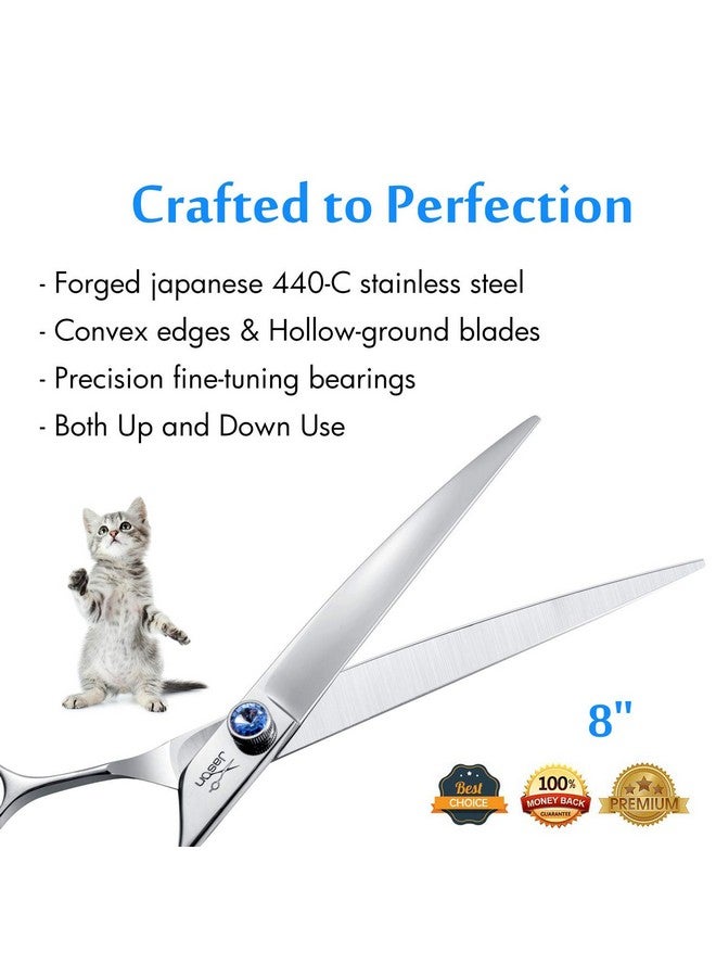 جيسون مقص جيسون المنحني للعناية بالكلاب مقاس 8 بوصات، مقص تشذيب مريح للحيوانات الأليفة والقطط بمقبض مائل وبرغي مرصع بالجواهر لمصففي الشعر الذين يستخدمون اليد اليمنى، طويل وحاد ومريح - Image 3