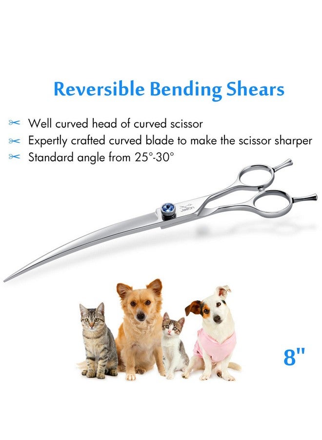 جيسون مقص جيسون المنحني للعناية بالكلاب مقاس 8 بوصات، مقص تشذيب مريح للحيوانات الأليفة والقطط بمقبض مائل وبرغي مرصع بالجواهر لمصففي الشعر الذين يستخدمون اليد اليمنى، طويل وحاد ومريح - Image 2