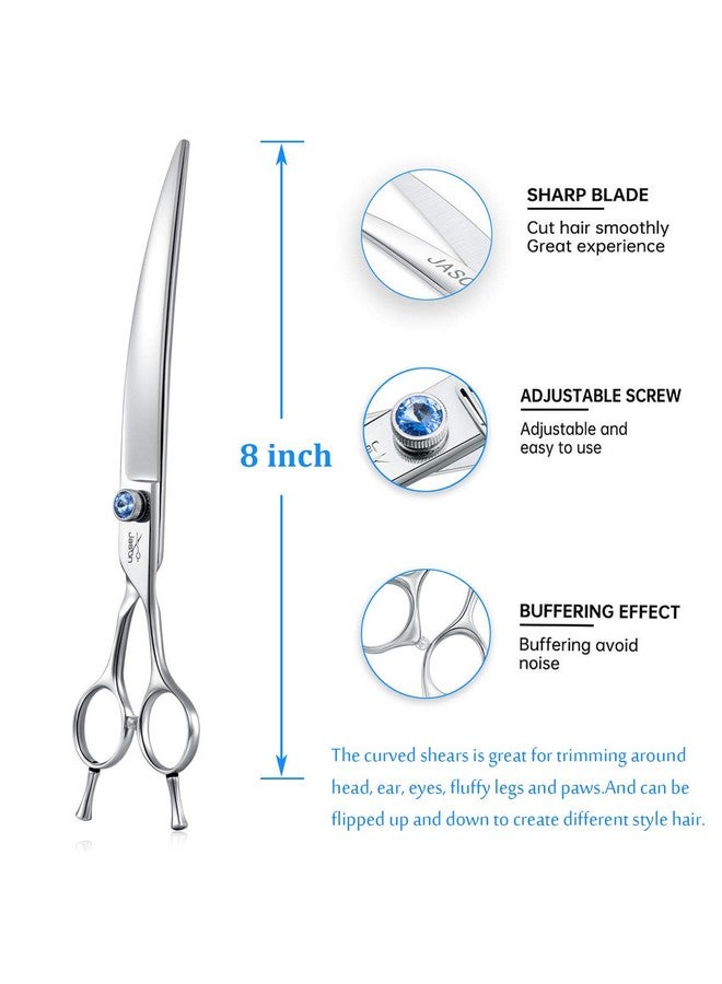 جيسون مقص جيسون المنحني للعناية بالكلاب مقاس 8 بوصات، مقص تشذيب مريح للحيوانات الأليفة والقطط بمقبض مائل وبرغي مرصع بالجواهر لمصففي الشعر الذين يستخدمون اليد اليمنى، طويل وحاد ومريح - Image 4