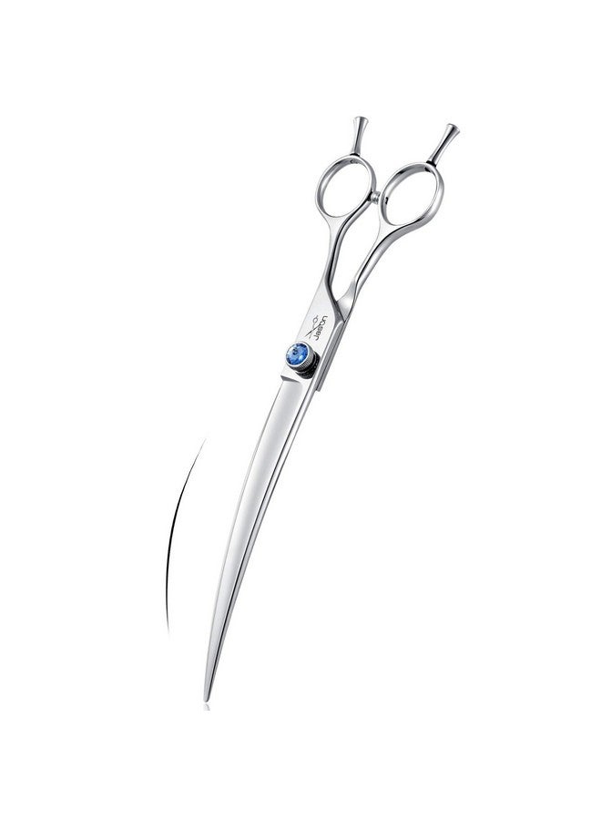 جيسون مقص جيسون المنحني للعناية بالكلاب مقاس 8 بوصات، مقص تشذيب مريح للحيوانات الأليفة والقطط بمقبض مائل وبرغي مرصع بالجواهر لمصففي الشعر الذين يستخدمون اليد اليمنى، طويل وحاد ومريح - Image 1