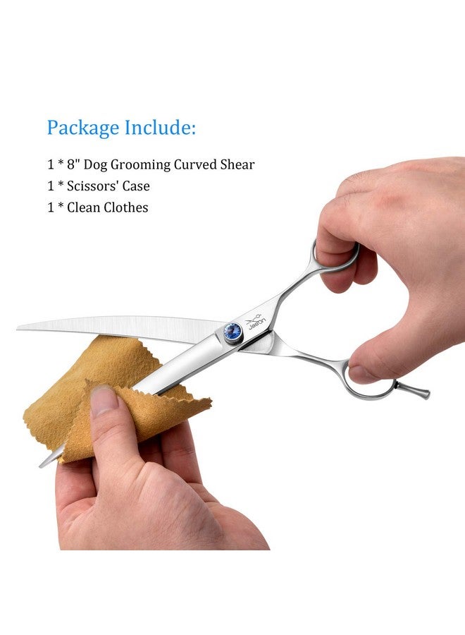 جيسون مقص جيسون المنحني للعناية بالكلاب مقاس 8 بوصات، مقص تشذيب مريح للحيوانات الأليفة والقطط بمقبض مائل وبرغي مرصع بالجواهر لمصففي الشعر الذين يستخدمون اليد اليمنى، طويل وحاد ومريح - Image 5
