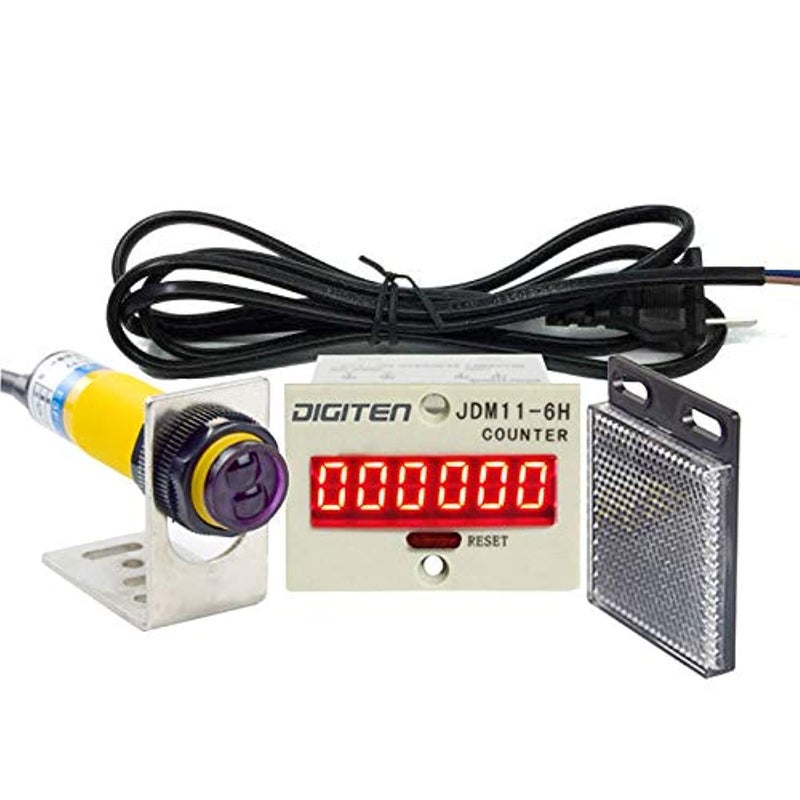DIGITEN 0999999 Digital LED Counter PhotoElectric Switch Sensor Reflector Automatic Conveyor Belting 100240VAC 6 Digits Mini Customer Traffic Counter Electronic Totalizer