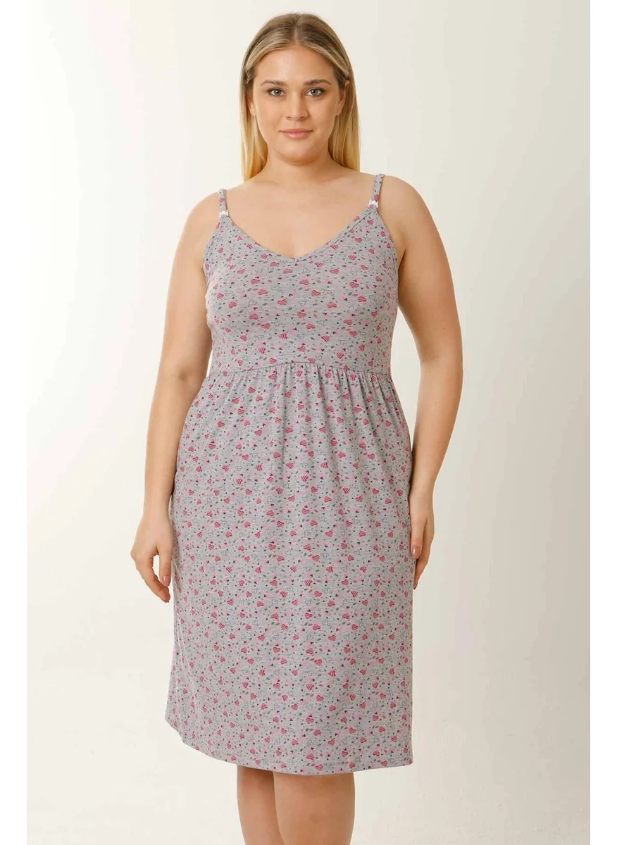 Par Lingerie Maternity Nightgown with Rope Straps and Hearts Gray