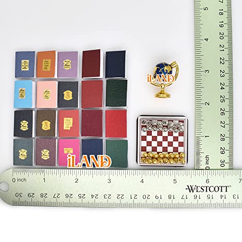 iLAND Miniature Dollhouse Accessories for Dollhouse Furniture Mini Book Globe Chess Set for Dollhouse Study Room Classic 22pcs - Image 5